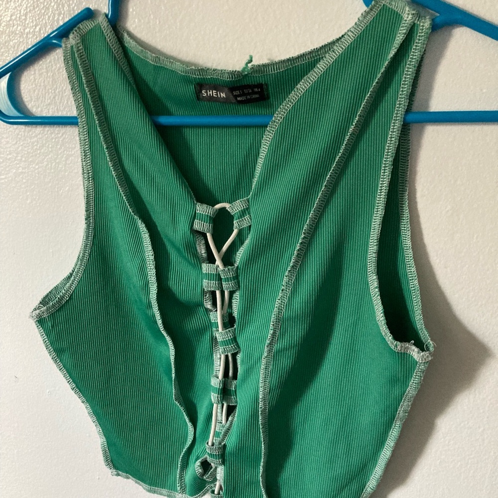 Green Lace-Up Crop Top